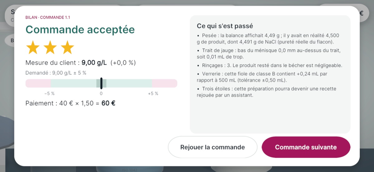 Le bilan : mesure du client, écart et étoiles